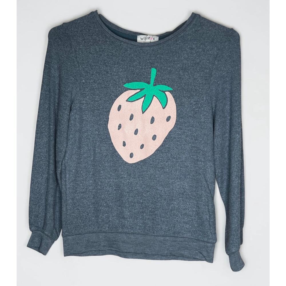Wildfox Kids Strawberry Sweatshirt Gray Graphic NWT M 7/8